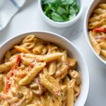 Our creamy Chicken Fajita Pasta recipe combines all the flavors you love from classic chicken fajitas with a creamy and cheesy pasta sauce that’s sure to please. It’s been a go-to recipe in our own household for a while, and we’re excited to share it with you! With the perfect blend of seasonings and creamy goodness, this dish is bound to become a household favorite for you too. Give it a try tonight!