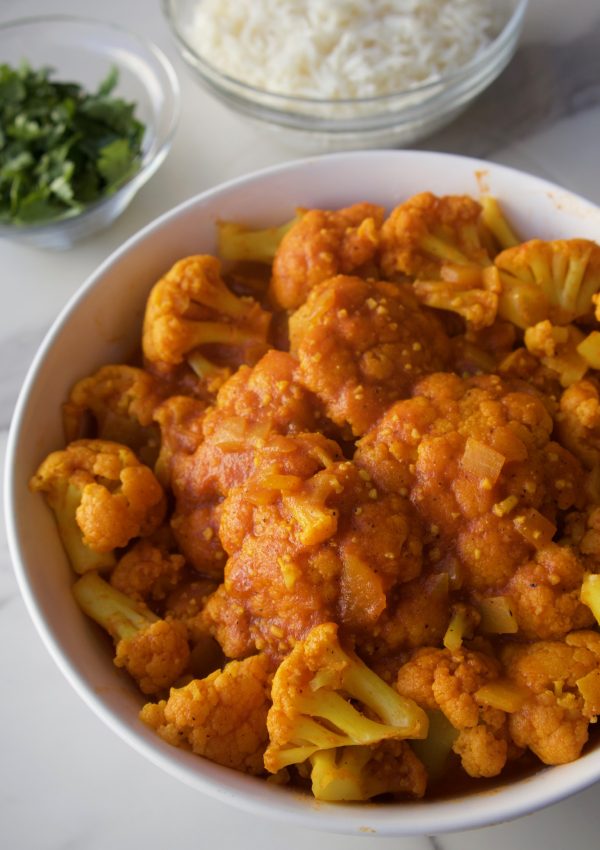 a bowl of an afghan cauliflower curry called Gulpea Korma