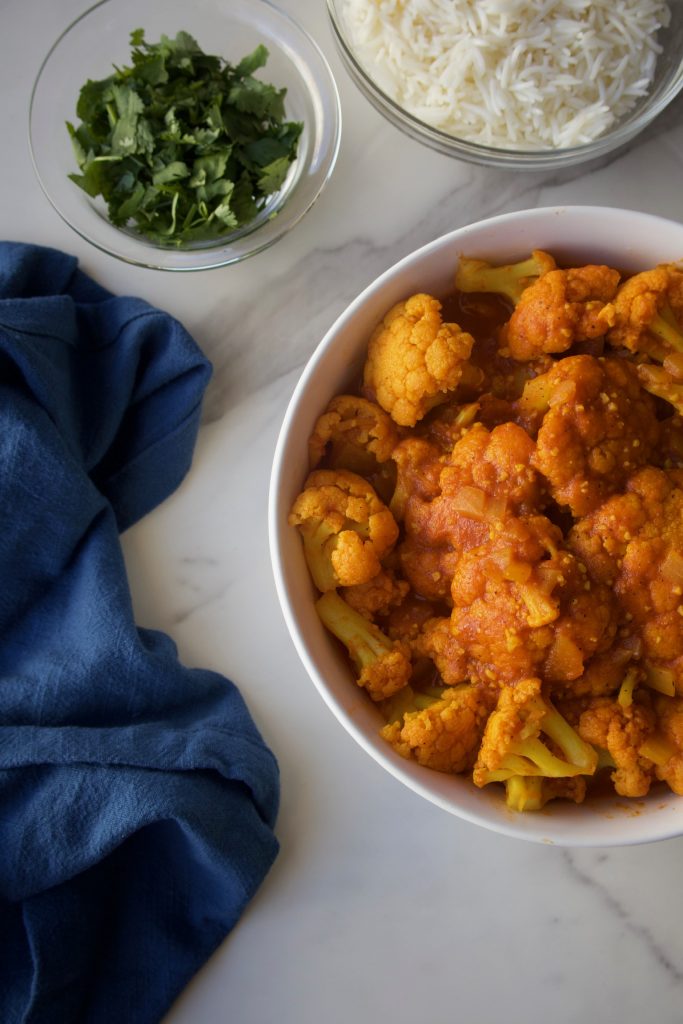 a bowl of an afghan cauliflower curry called Gulpea Korma