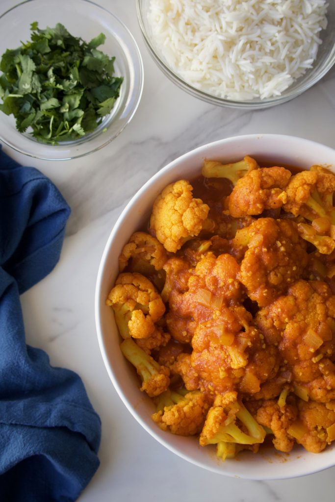 a bowl of an afghan cauliflower curry called Gulpea Korma