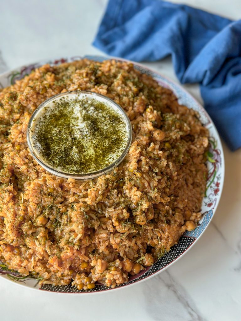 a plate of Afghan sticky rice called Shola